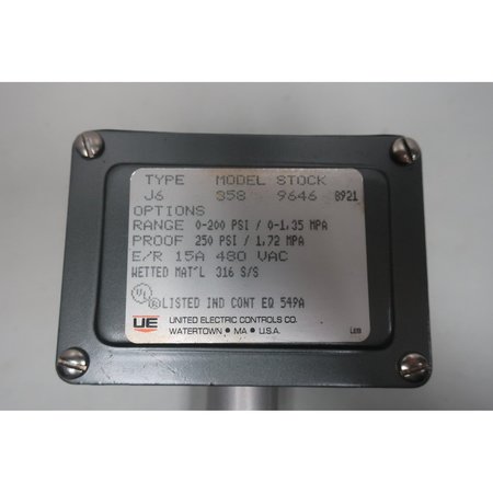 Ue United Electric 0-200Psi 480V-Ac Pressure Switch J6-358